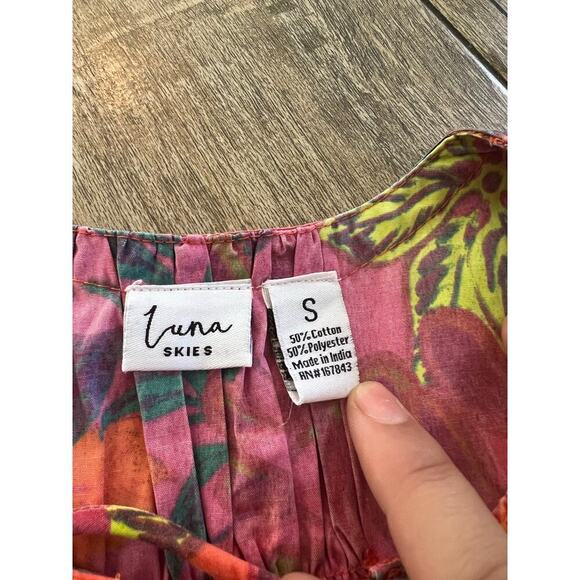 Luna Skies Women's Multicolor Floral Print Cotton Blend Mini Dress Size Small - Picture 3 of 5